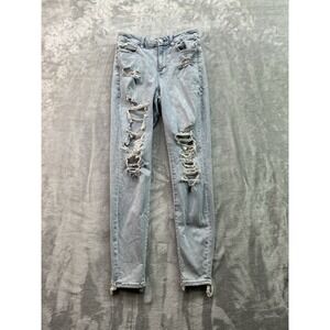 American Eagle Womens Sz 4 Reg Blue Jeans Curvy High Rise Jegging Distressed